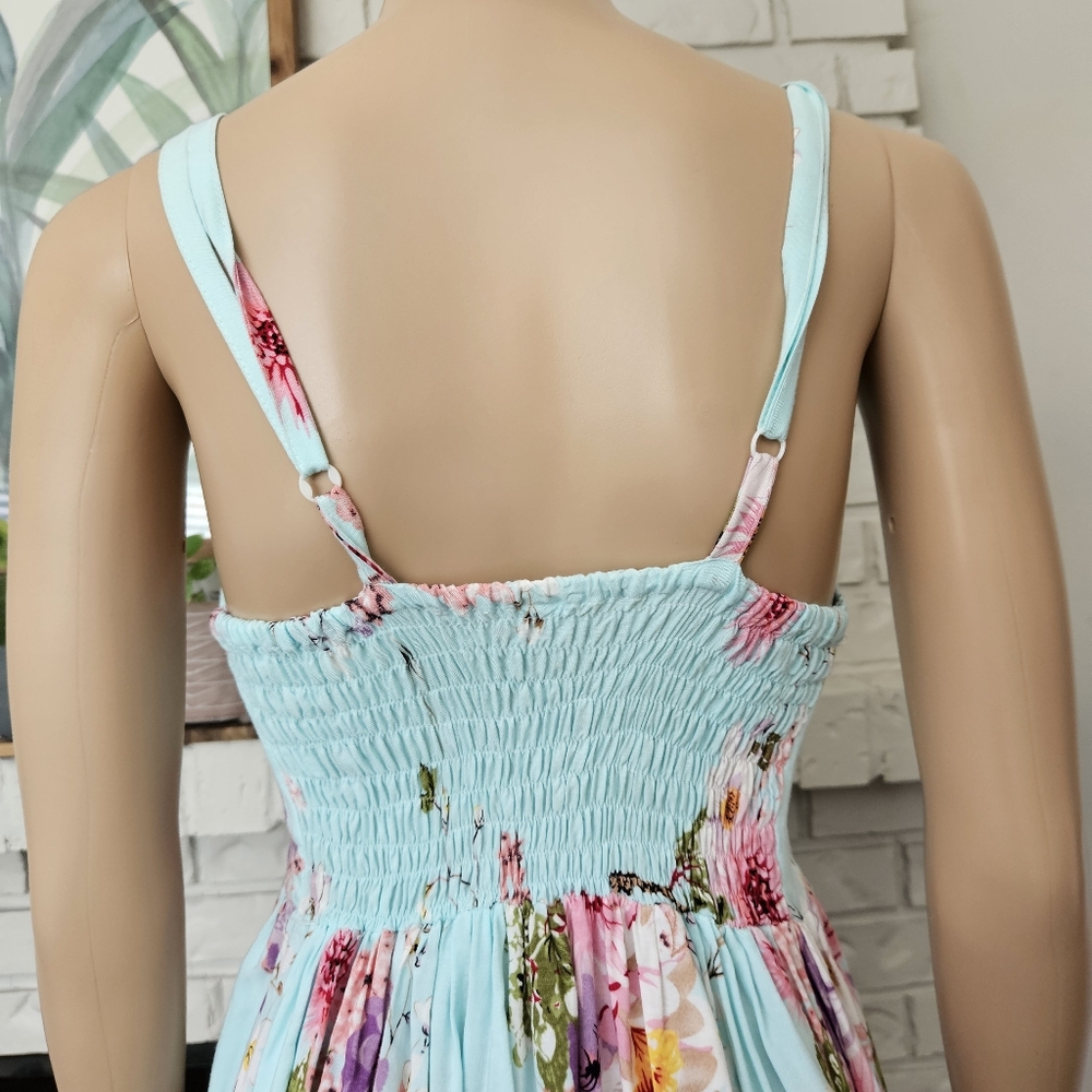 Light Blue Floral Sundress - Sleeveless Scoop Neck - Picture 8 of 12